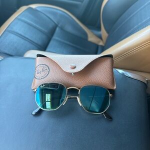 Ray-Ban Gold Frame Sunglasses with Blue Lenses